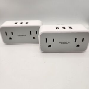 TESSAN White European Travel Plug Adapter with USB Ports Set of 2